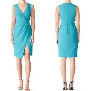 BLACK HALO Nora Dress Turquoise Blue Sheath Faux Wrap Sleeveless Party Size 0
